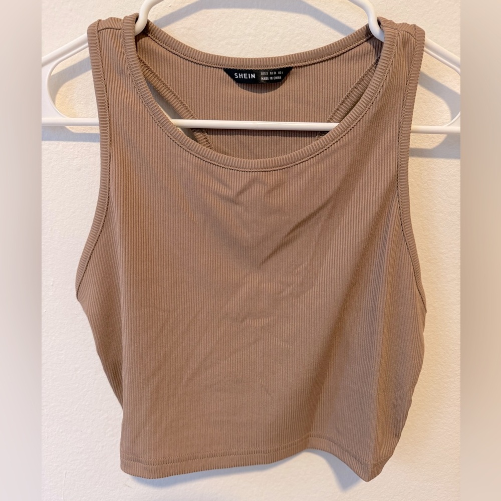 SHEIN Racerback Beige Tan Crop Top Tank